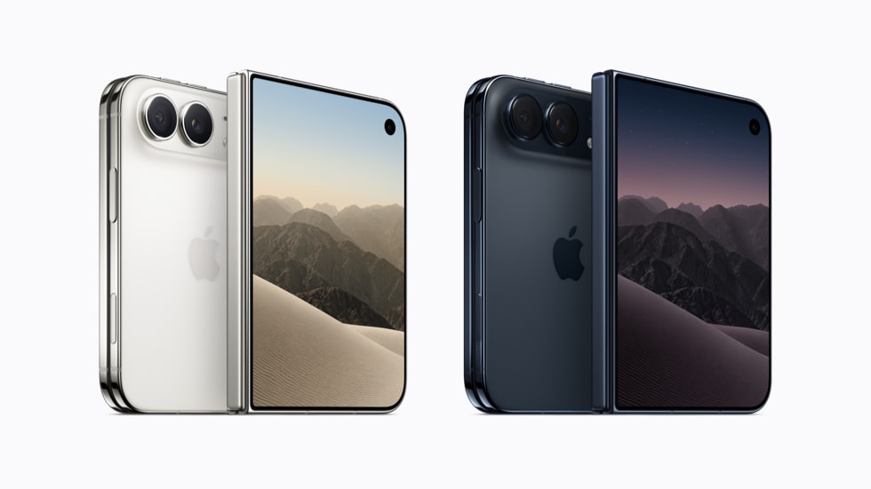 Front and rear views of iPhone Duo in star white and night sky